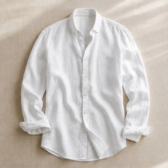 Milano Linen Button-Up Shirt - White - linen blend - Hendlys - Image 4