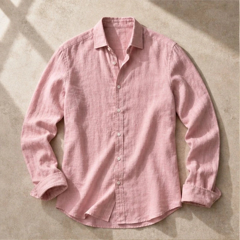 Milano Linen Button-Up Shirt - Blush Pink - linen blend - Hendlys - Image 4