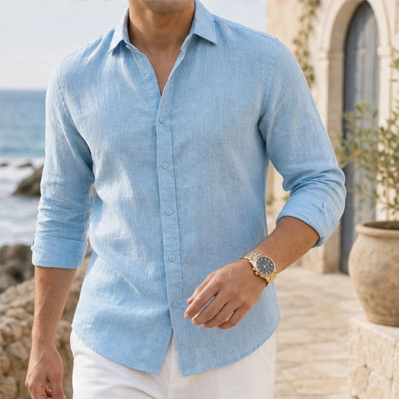 Milano Linen Button-Up Shirt - Sky Blue - Shirt - Hendlys - Image 1