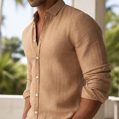 Milano Linen Button-Up Shirt - Caramel Tan - button-up shirt - Hendlys - Image 3