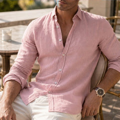 Milano Linen Button-Up Shirt - Blush Pink - linen shirt - Hendlys - Image 2