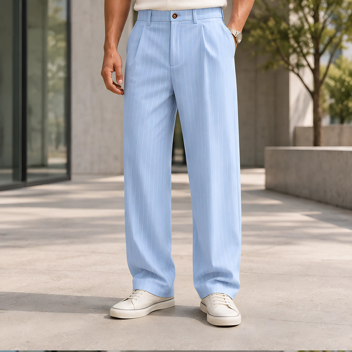 Montague Men's Pinstripe Pants - Sky Blue - Men's Clothing > Pants > Pinstripe Pants - Hendlys - Image 1