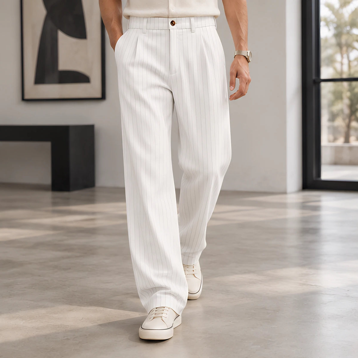 Montague Men's Pinstripe Pants - White - Catalog Group: Clothing - Hendlys - Image 2
