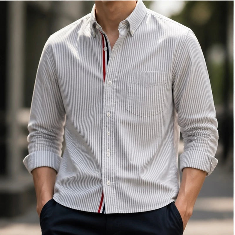 Montel Tailored Linen Oxford Shirt - Gray - Shirts - Hendlys - Image 1
