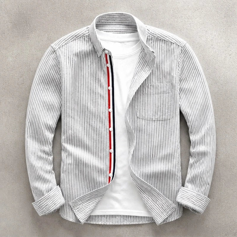 Montel Tailored Linen Oxford Shirt - Gray - tailored fit - Hendlys - Image 5
