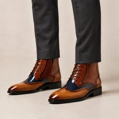 Montford Men's Wingtip Brogue Ankle Boots - Cognac Brown - Men's Footwear > Boots > Brogue Ankle Boots - Hendlys - Image 1