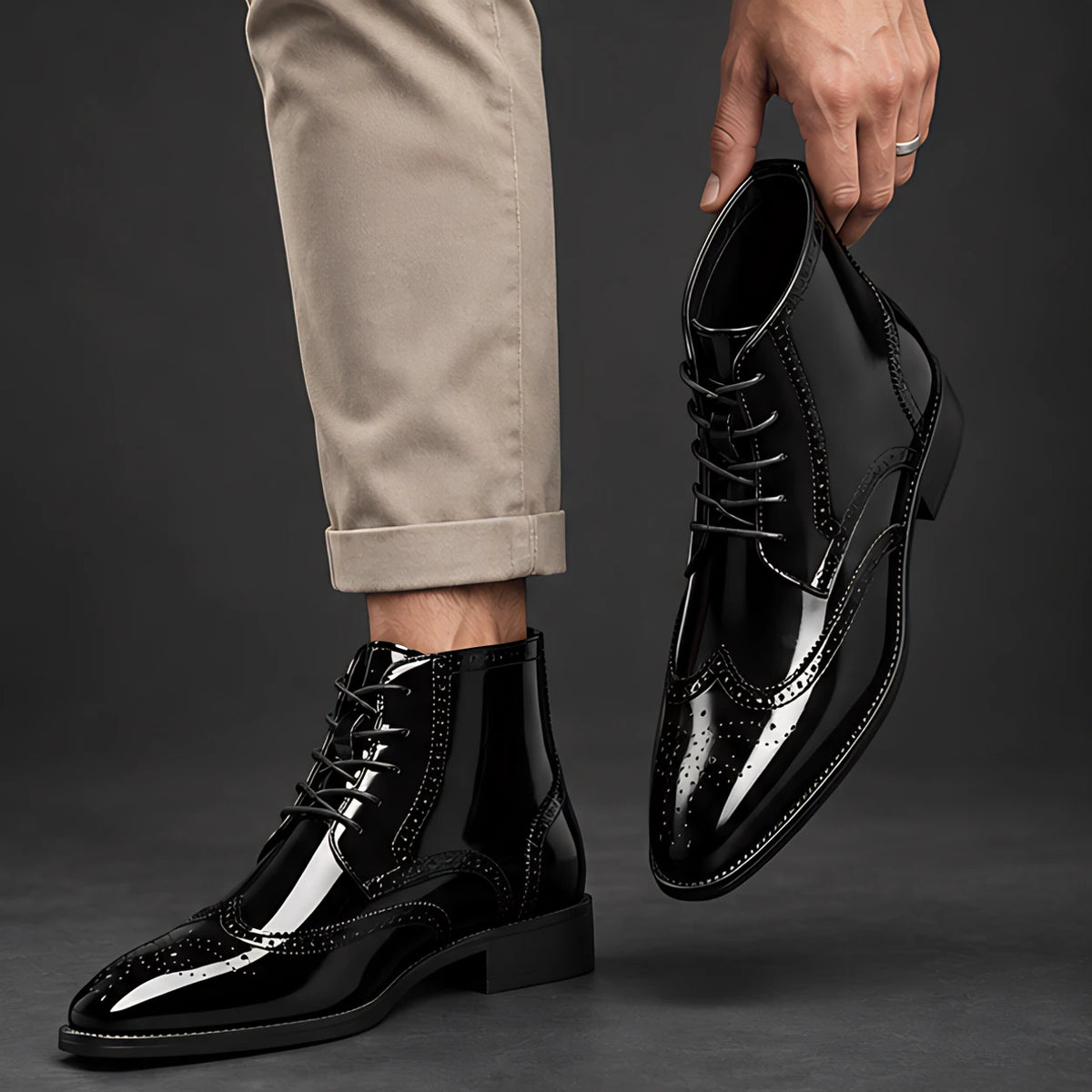 Montford Men's Wingtip Brogue Ankle Boots - Black - Men's Footwear > Boots > Brogue Ankle Boots - Hendlys - Image 3
