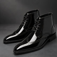 Montford Men's Wingtip Brogue Ankle Boots - Black - Shoes - Hendlys - Image 2