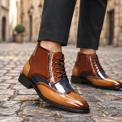 Montford Men's Wingtip Brogue Ankle Boots - Cognac Brown - Shoes - Hendlys - Image 2