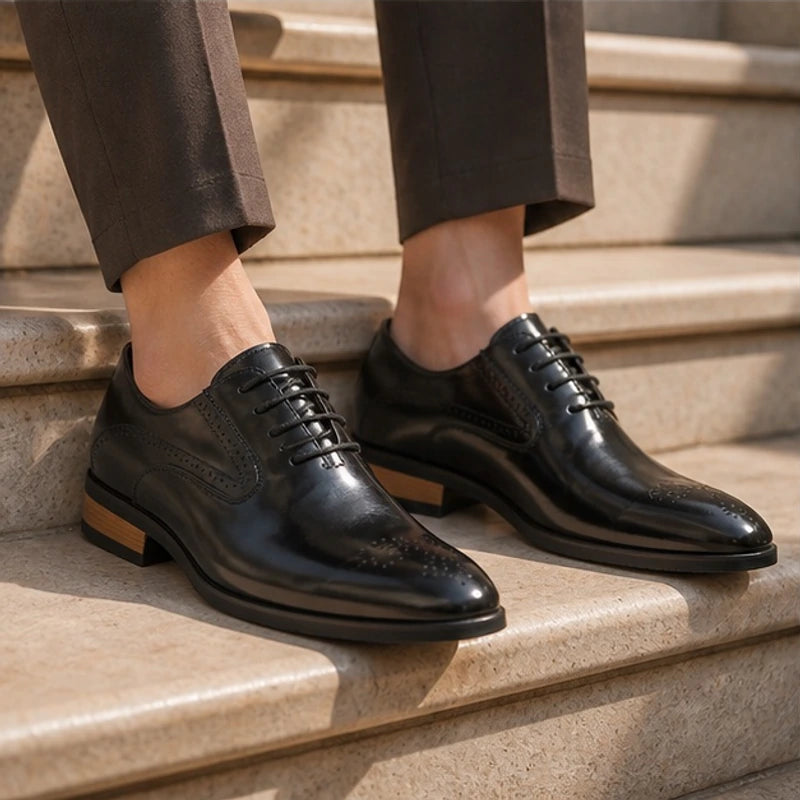 Montrose Leather Brogue Dress Shoes - Black - mens shoes - Hendlys - Image 2