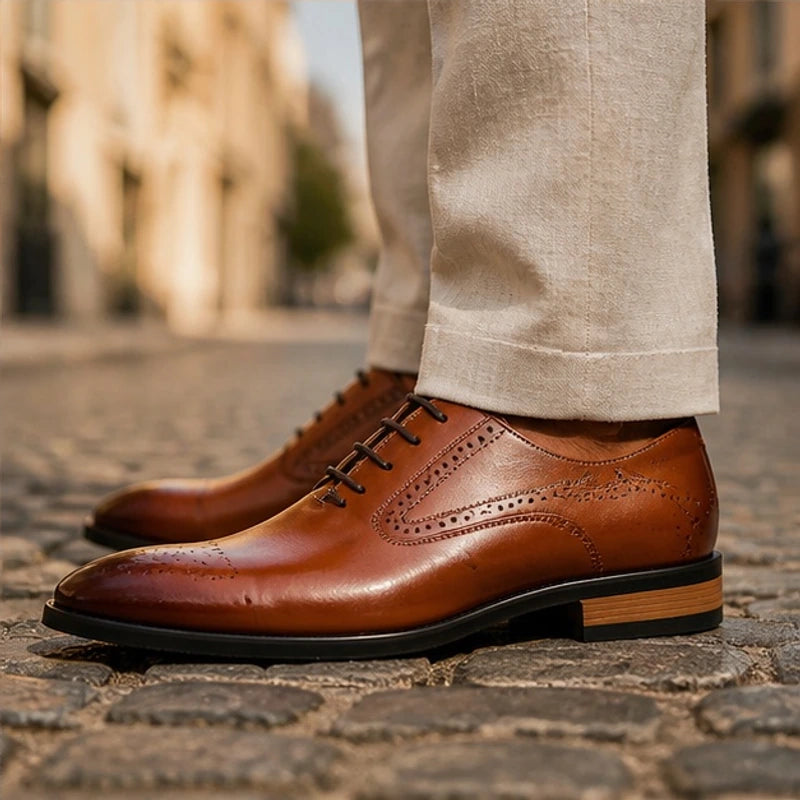 Montrose Leather Brogue Dress Shoes - Brown - Shoes - Hendlys - Image 1