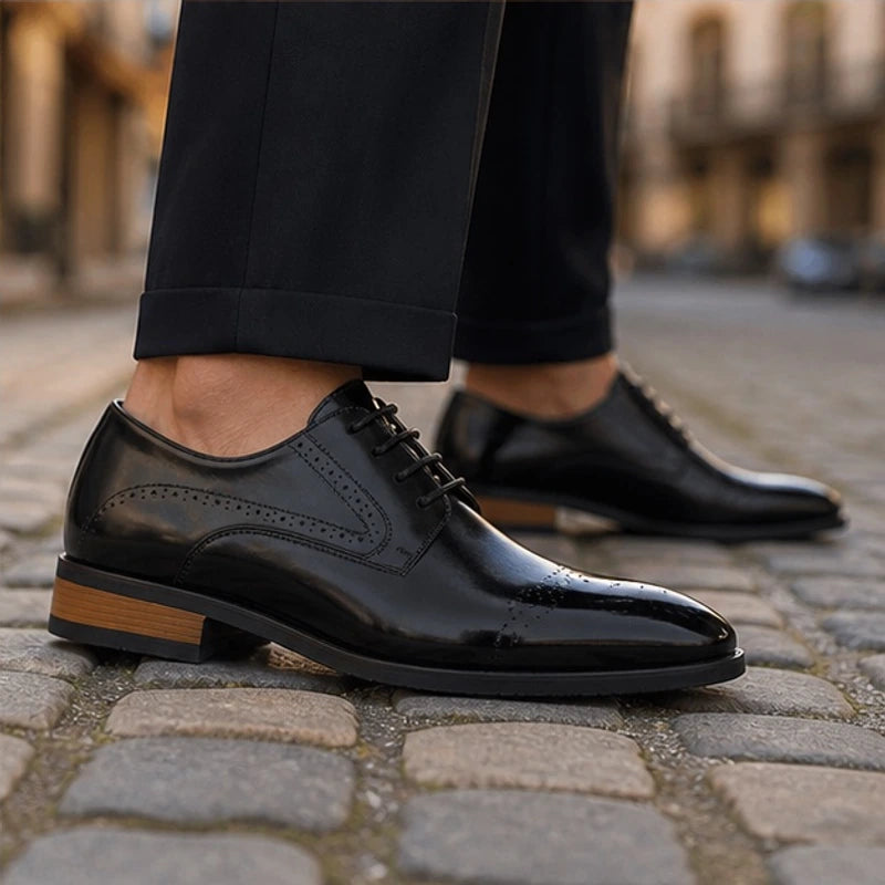 Montrose Leather Brogue Dress Shoes - Black - Shoes - Hendlys - Image 1