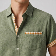 Morel Contrast Trim Linen Shirt - Sage Green - men's shirt - Hendlys - Image 2