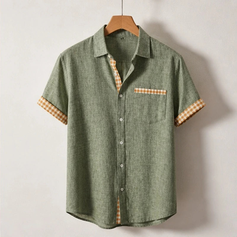 Morel Contrast Trim Linen Shirt - Sage Green - linen shirt - Hendlys - Image 3