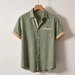 Morel Contrast Trim Linen Shirt - Sage Green - linen shirt - Hendlys - Image 3