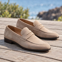 Moretti Men's Suede Penny Loafers - Beige - colour:beige - Hendlys - Image 3