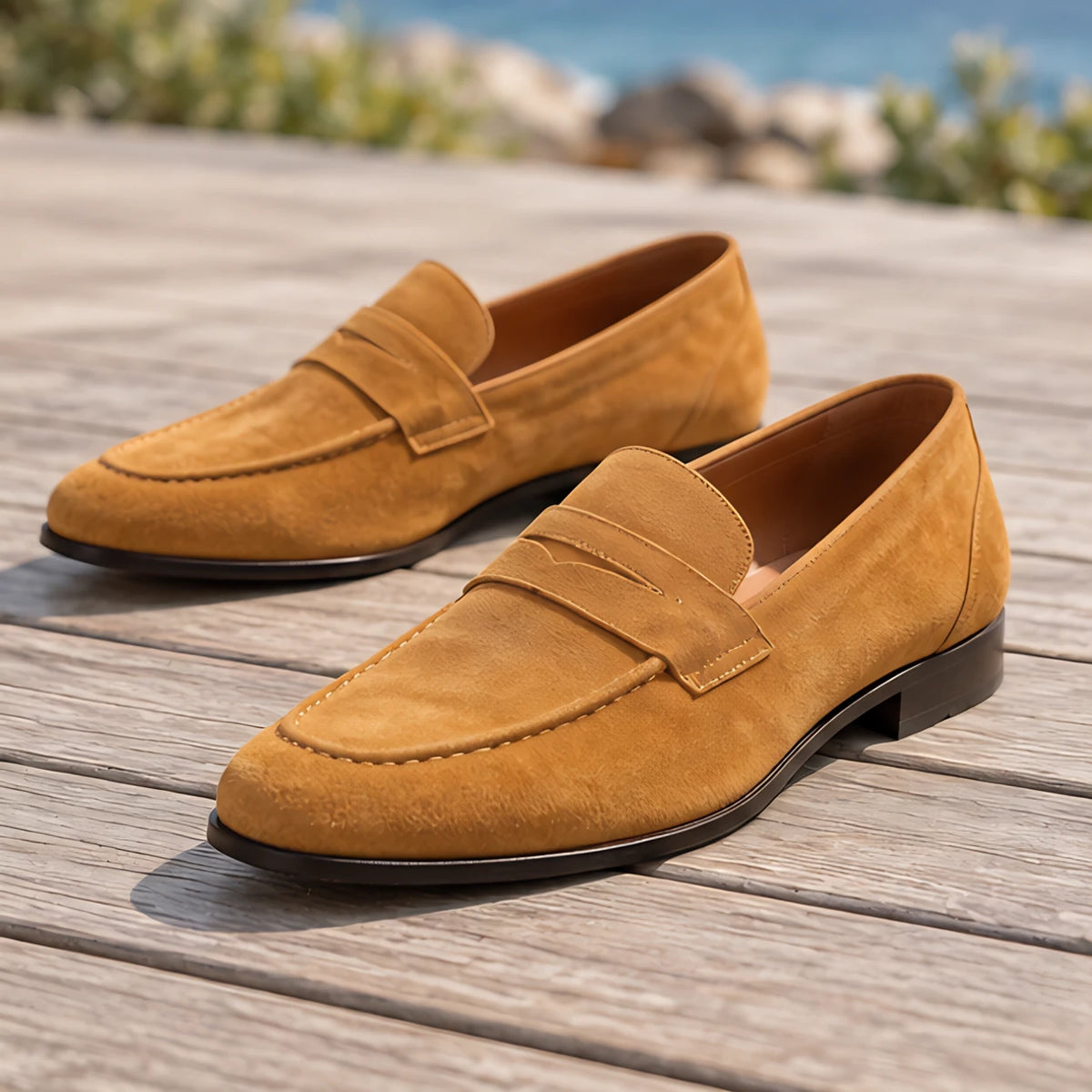 Moretti Men's Suede Penny Loafers - Mustard Yellow - colour:beige - Hendlys - Image 3