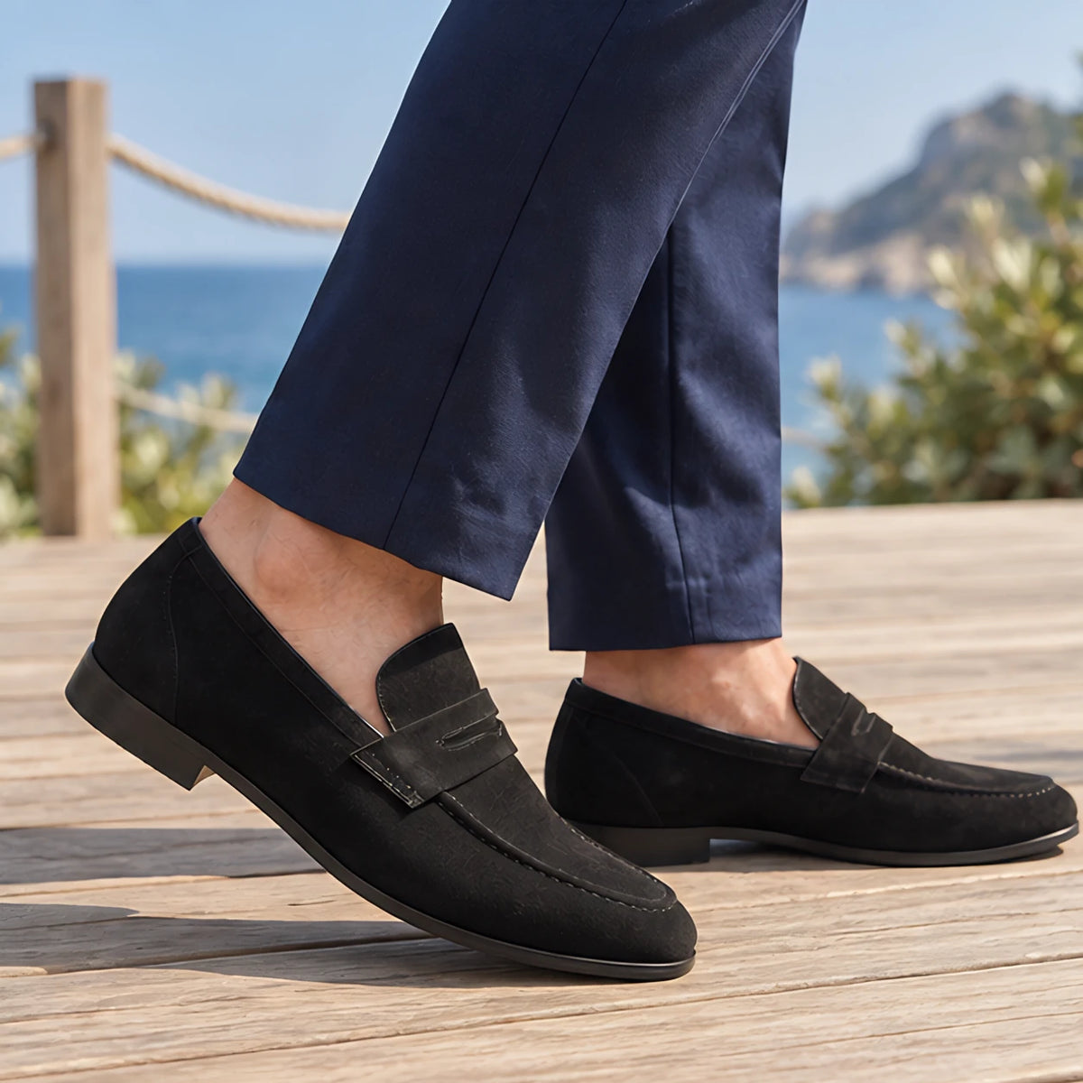 Moretti Men's Suede Penny Loafers - Black - Catalog Group: Footwear - Hendlys - Image 2
