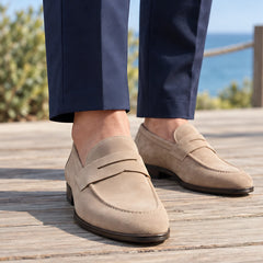 Moretti Men's Suede Penny Loafers - Beige - Men's Footwear > Loafers > Penny Loafers - Hendlys - Image 1