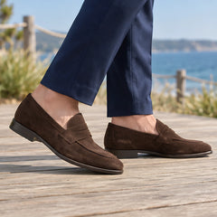 Moretti Men's Suede Penny Loafers - Dark Brown - Catalog Group: Footwear - Hendlys - Image 2