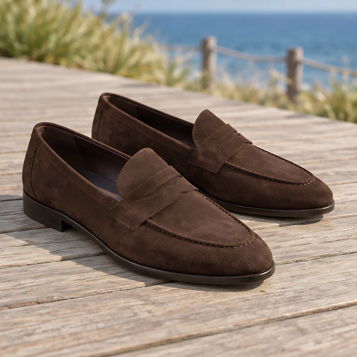 Moretti Men's Suede Penny Loafers - Dark Brown - colour:beige - Hendlys - Image 3