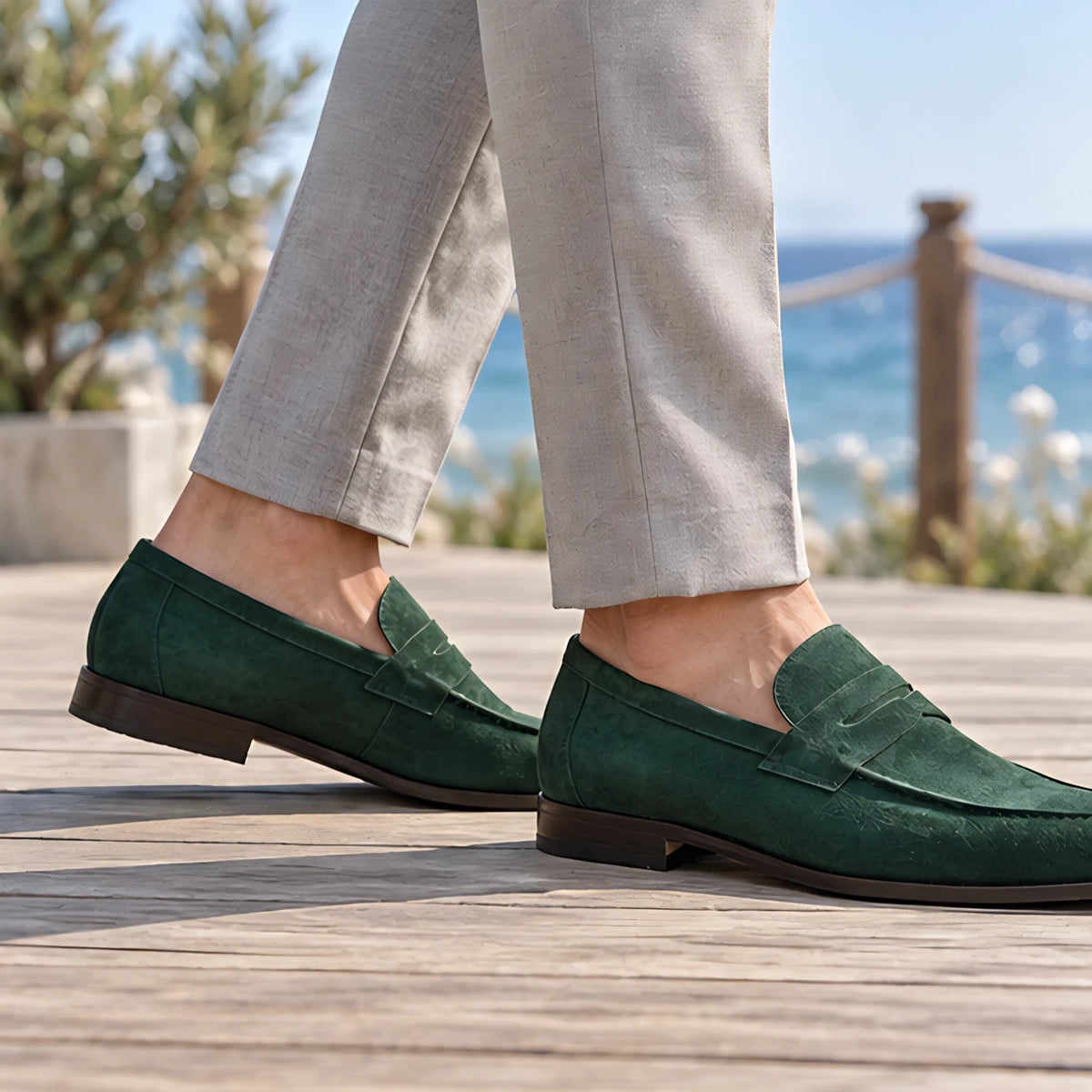 Moretti Men's Suede Penny Loafers - Green - Catalog Group: Footwear - Hendlys - Image 2