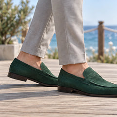 Moretti Men's Suede Penny Loafers - Green - Catalog Group: Footwear - Hendlys - Image 2