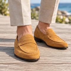 Moretti Men's Suede Penny Loafers - Mustard Yellow - Men's Footwear > Loafers > Penny Loafers - Hendlys - Image 1