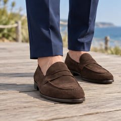 Moretti Men's Suede Penny Loafers - Dark Brown - Men's Footwear > Loafers > Penny Loafers - Hendlys - Image 1