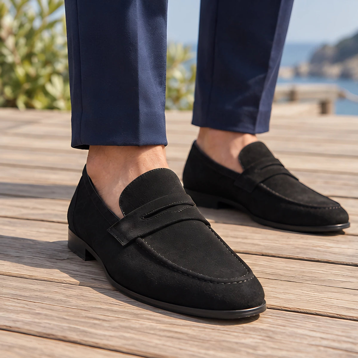 Moretti Men's Suede Penny Loafers - Black - Men's Footwear > Loafers > Penny Loafers - Hendlys - Image 1
