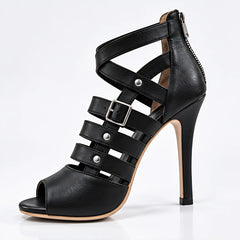 Morwenna Women's Caged Open-Toe Stiletto Heels - Onyx - Women's Footwear > Heels > Caged Stiletto Sandals - Hendlys - Image 1