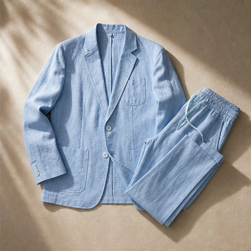 Palma 2-Piece Linen Set - Sky Blue - men's linen set - Hendlys - Image 2