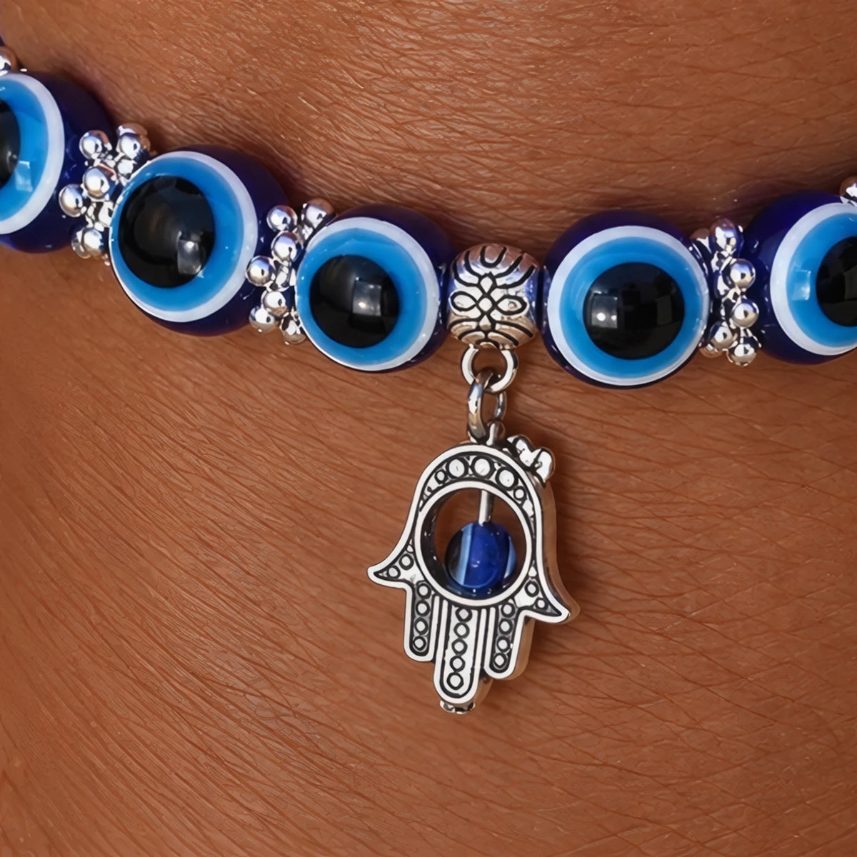 Nerola Evil Eye Beaded Stretch Anklet with Charm - Hamsa - jewelry - Hendlys - Image 3