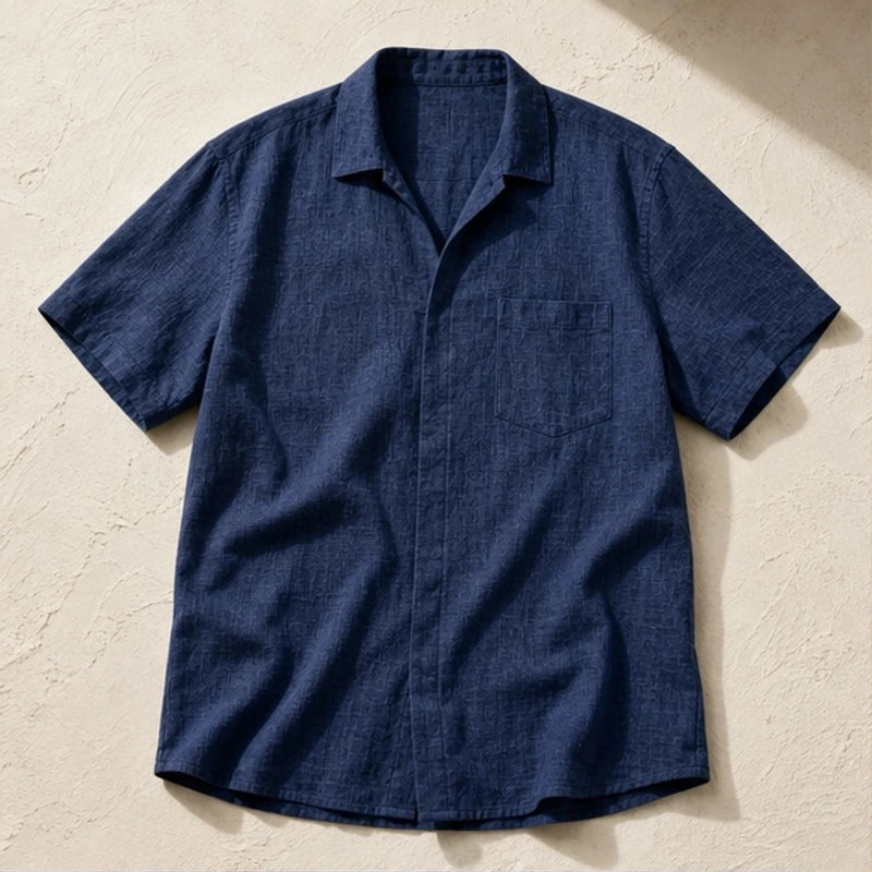 Nevan Linen Short Sleeve Shirt - Deep Navy - linen shirt - Hendlys - Image 3