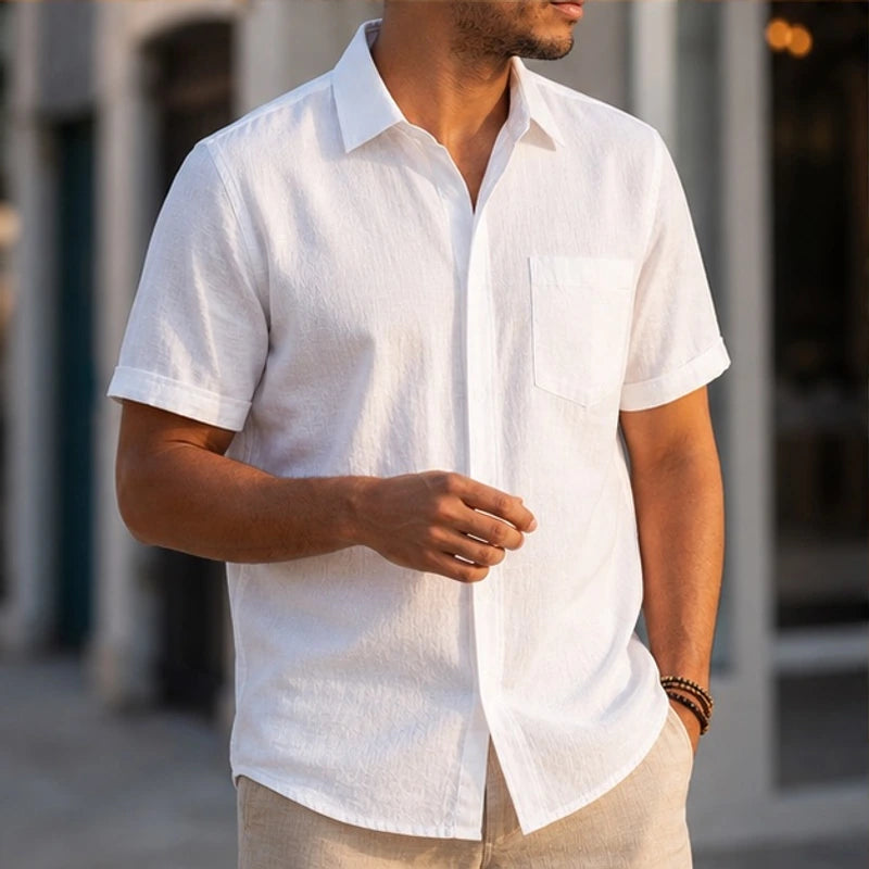 Nevan Linen Short Sleeve Shirt - White - Shirt - Hendlys - Image 1