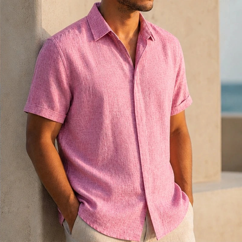 Nevan Linen Short Sleeve Shirt - Blush Pink - Shirt - Hendlys - Image 1