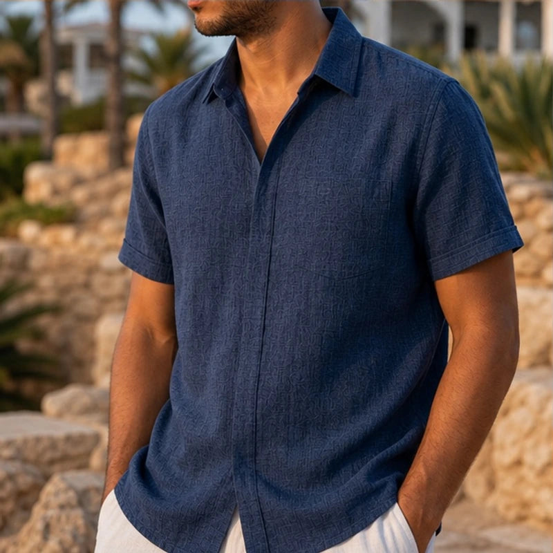 Nevan Linen Short Sleeve Shirt - Deep Navy - Shirt - Hendlys - Image 1