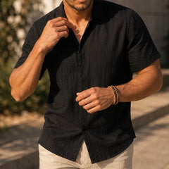 Nevan Linen Short Sleeve Shirt - Black - Shirt - Hendlys - Image 1