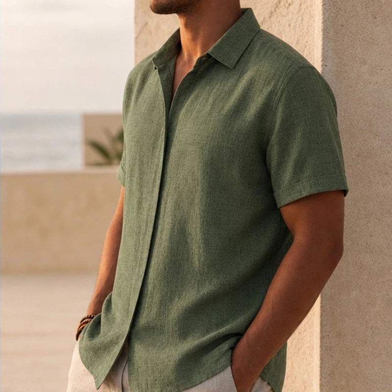 Nevan Linen Short Sleeve Shirt - Sage Green - Shirt - Hendlys - Image 1