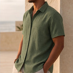 Nevan Linen Short Sleeve Shirt - Sage Green - Shirt - Hendlys - Image 1