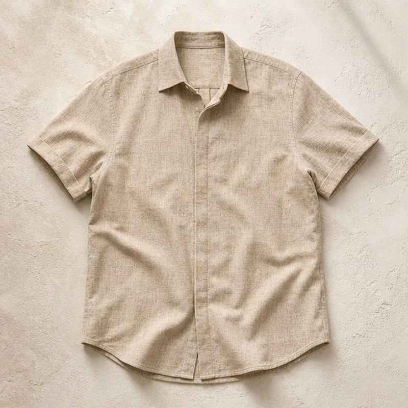 Nevan Linen Short Sleeve Shirt - Stone Beige - linen shirt - Hendlys - Image 3