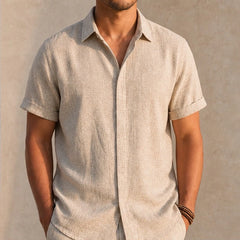 Nevan Linen Short Sleeve Shirt - Stone Beige - Shirt - Hendlys - Image 1