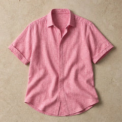 Nevan Linen Short Sleeve Shirt - Blush Pink - linen shirt - Hendlys - Image 3