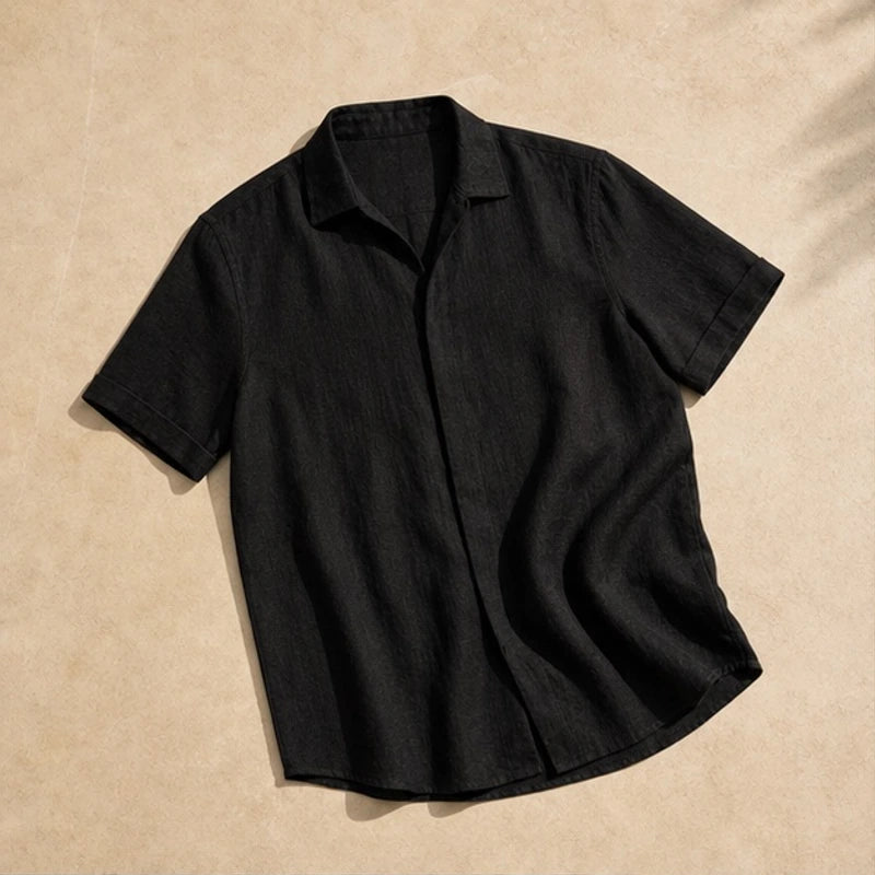 Nevan Linen Short Sleeve Shirt - Black - linen shirt - Hendlys - Image 3