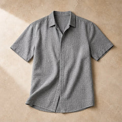 Nevan Linen Short Sleeve Shirt - Heather Gray - linen shirt - Hendlys - Image 3