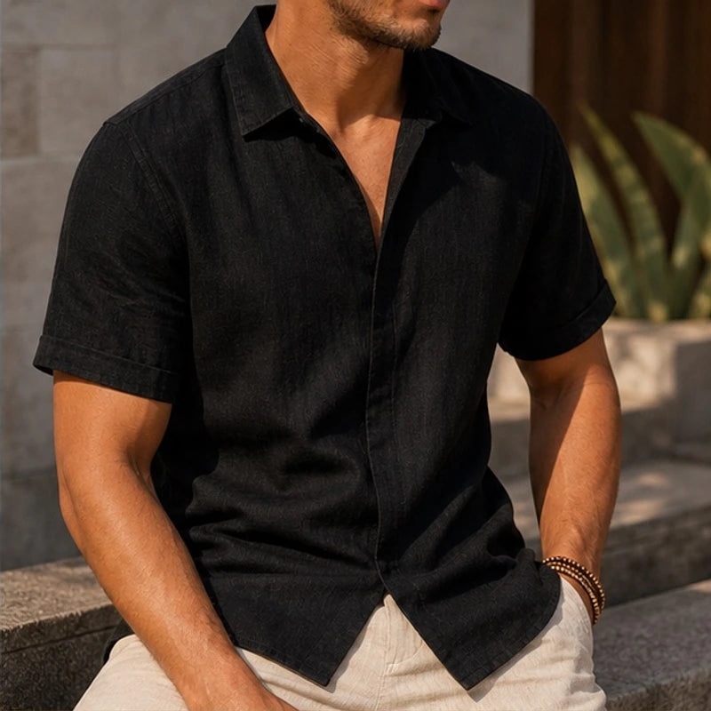 Nevan Linen Short Sleeve Shirt - Black - men's shirt - Hendlys - Image 2