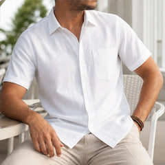 Nevan Linen Short Sleeve Shirt - White - men's shirt - Hendlys - Image 2