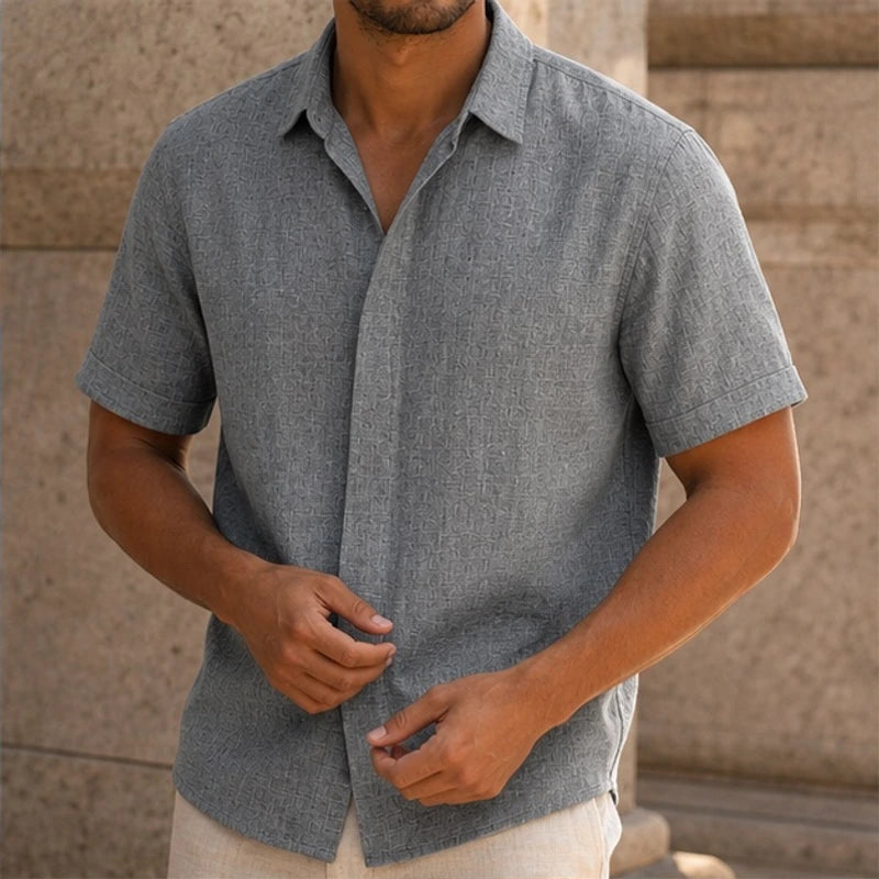 Nevan Linen Short Sleeve Shirt - Heather Gray - Shirt - Hendlys - Image 1
