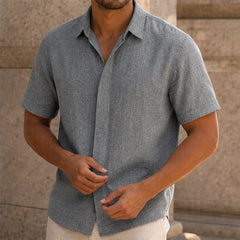 Nevan Linen Short Sleeve Shirt - Heather Gray - Shirt - Hendlys - Image 1