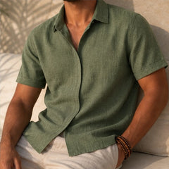 Nevan Linen Short Sleeve Shirt - Sage Green - men's shirt - Hendlys - Image 2